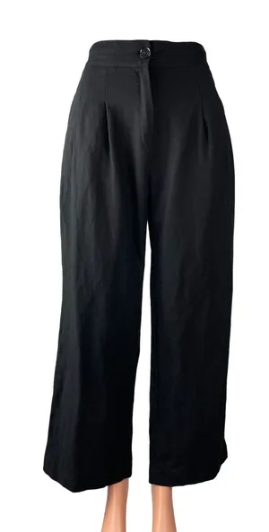 Naning9 Women's Black High Rise Pleated Wide Leg Baggy Trousers Pants Size XS thumbnail 1