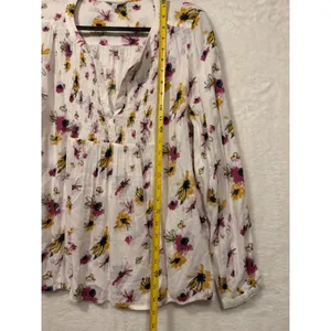 Lucky Brand Floral Peasant Blouse Womens Large White Pink Yellow Smocked 7WP4242 thumbnail 3