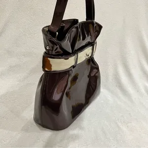 Beijo Copper Brown Faux Leather Bag with Cow Hair Belt Detail NWT thumbnail 6