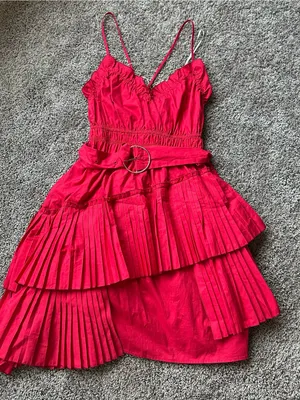 Nordstrom Hot Pink Tiered Pleated Mini Dress with Belt thumbnail 1
