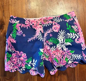Lilly Pulitzer Knit Buttercup Shorts NWT Ruffle Your feathers Oyster Bay Navy thumbnail 2