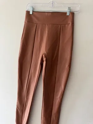 Abercrombie Faux Vegan Leather Leggings Ankle Zip, Camel‎ color thumbnail 2