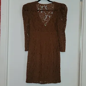 FREE PEOPLE Dana’s Bodycon Textured Lace Dress in Rust Brown Size XS thumbnail 3
