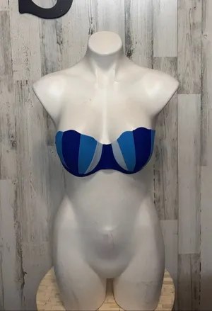 SheIn Blue Colorblock Scalloped Strapless Bikini Top Swimsuit Womens Small Push Up thumbnail 1