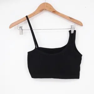 Black Asymmetrical Ribbed One Shoulder Crop Top Tank Bralette Medium thumbnail 2