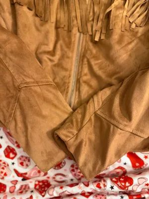 Me Jane Size Medium Women’s Faux Suede Fringe Jacket Brown Western Boho Zip thumbnail 7