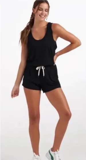 VUORI Torrey Black Ribbed Sleeveless Romper Small thumbnail 1