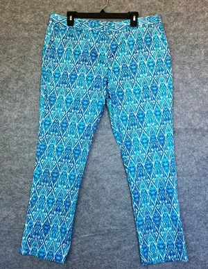 MICHAEL KORS Women’s Pants 14 Blue Ikat Print Straight Leg Stretch Zip Pockets‎ thumbnail 1