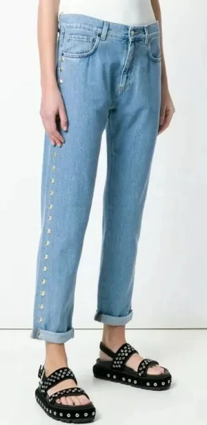 MOSCHINO COUTURE Light Wash Nailhead‎ Studded Jeans Size 8 thumbnail 1