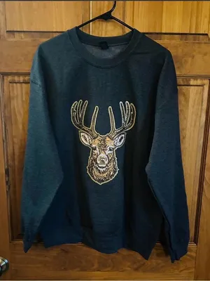 Cabela's Big buck gray Charcoal Sequin Deer Crewneck Sweatshirt Size large thumbnail 5