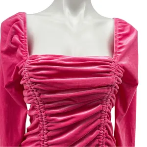 Target Wild Fable Pink Velvet Ruched Long Sleeve Square Neck Bodycon Mini Dress Size Xl thumbnail 4