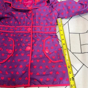 London Fog Trench Coat‎ 6X Purple Red Heart Print Hooded Fleece Lined Jacket thumbnail 4