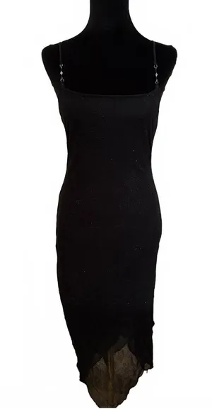 Vintage Y2K Fairygrunge Whimsigoth Dress Glitter Beaded Black Women Size Medium thumbnail 1