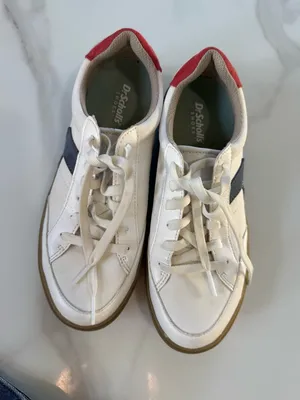 Dr. Scholl's White Sneakers with Navy Chevron and Red Heel thumbnail 3