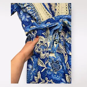 Farm Rio Full of Flowers Jumpsuit‎ Blue Crochet Lace Size M thumbnail 9