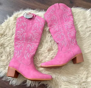 Pink Flame Faux Suede Knee High Cowgirl Western Boots US 7.5 thumbnail 1