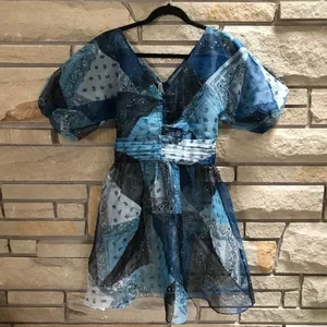 Staud x C.Bonz Bandana Print Patchwork Mini Dress Crepe Organza Sheer Sample thumbnail 11