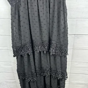 POL Womens size Large Tiered Lace Layered Swiss Dot Beaded Straps Midi Dress thumbnail 5