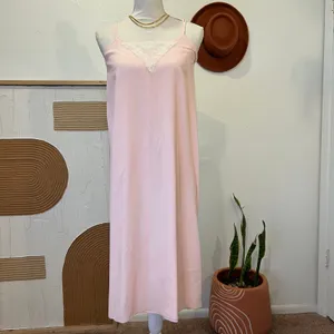 Vintage 1970s Handmade Pale Pink Lace Trim Silky Slip Lingerie Dress - XS thumbnail 11
