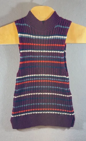 518 | Abercrombie & Fitch Sleeveless Mock Neck Sweater Tank Burgundy Striped‎ XS thumbnail 1