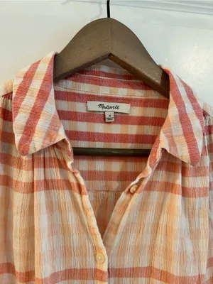 Madewell Central Tunic Shirt White Pink Gingham Size M thumbnail 3