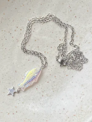 Handmade quality Czech glass fish & star boho funky fairy necklace🌀🐟💚 thumbnail 6