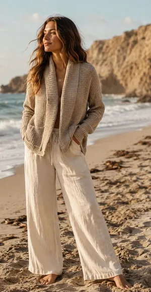 POL Anthropologie Waffle-Knit Shawl Collar Cardigan - Cream Beige size Small thumbnail 1