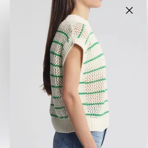 Madewell Classic Ivory Green Striped Open Stitch Knit Sweater Tee Size L NWOT thumbnail 11