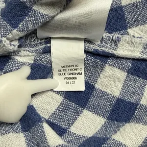 Old Navy Fit Flare Dress Women S Blue Gingham Linen Blend Tie Front Mini Coastal thumbnail 6