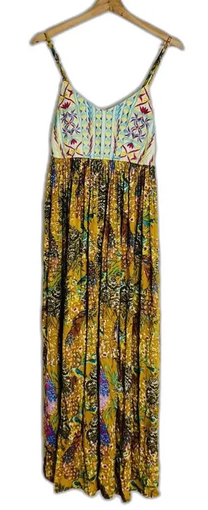 Anthropologie Raga Dress Womens S Floral‎ Embroidered Boho Maxi Spaghetti Strap thumbnail 1