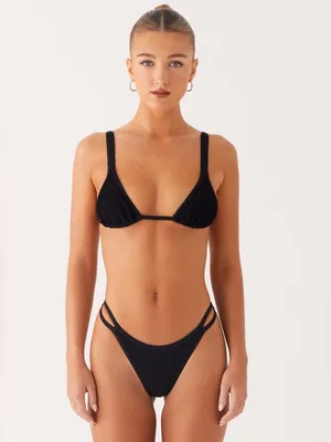 NWT Hollister Ribbed Double-Strap Cheeky Bikini Bottom - Black - S thumbnail 2