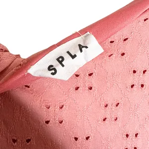 SPLA Eyelet Tie Shoulder Tiered Mini Dress Size Large Pink Cottagecore Easter thumbnail 3
