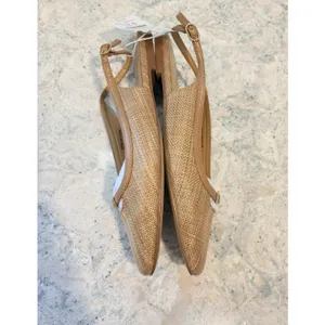 J CREW Woven slingback flats Natural Raffia Brown Leather Trim ‎ 7M NwT thumbnail 8