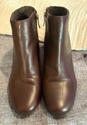 Easy Spirit Women's Dark Brown Leather Ankle Booties with Side Zipper thumbnail 1