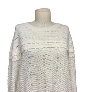 J. Crew Crewneck‎ Scalloped Pointelle Sweater Ivory Size XL thumbnail 2