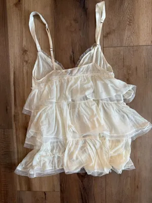Y2K Victoria’s Secret Ivory Ruffle Babydoll Cami Tank Medium thumbnail 5