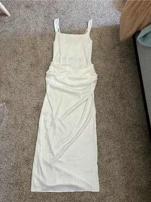 SHEIN White Sleeveless Maxi Column Dress with Draped Waist thumbnail 2