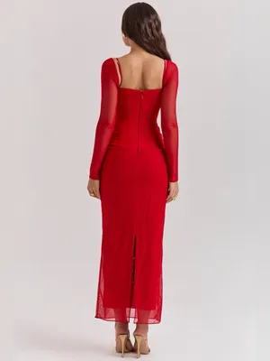 House of CB Katarina Scarlet Long Sleeve Maxi Dress S thumbnail 8