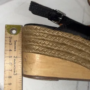 Vintage Y2K Lanvin Black Leather Platform Wood Jute Espadrille Wedge Shoes 40 thumbnail 6