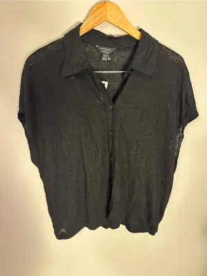 NWT Banana Republic linen blend collared top black extra large thumbnail 2