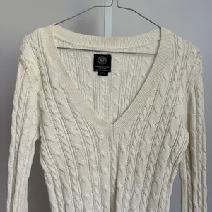 American Eagle Cotton Wool Academia Preppy‎ Cable Knit V Neck Sweater L Ivory thumbnail 2