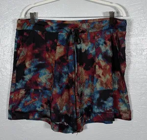 Lularoe Women XL Black Blue Orange Tie Dye Jessica Shorts Pockets Drawstring thumbnail 1