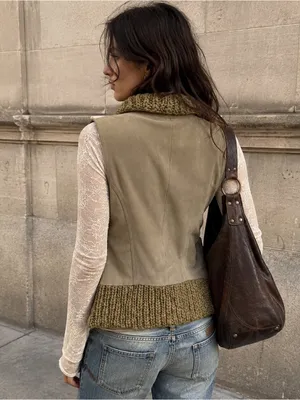 Free People Y2K Cow Leather Suede Wool Vest Small Boho Western Cowgirl thumbnail 2