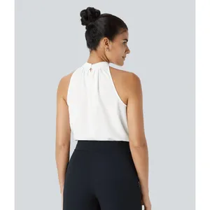 Halara High Neck Ivory Chiffon Lightweight Sleeveless Blouse Top‎ M NWT thumbnail 8