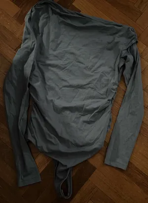 NWOT Abercrombie Asymmetrical Draped Bodysuit in Blue thumbnail 4
