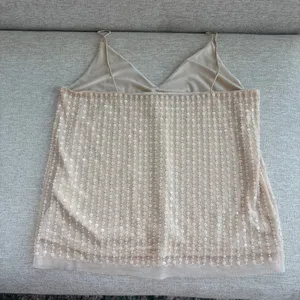 H&M Sequin Tank Top Size 8 Beige Mesh Spaghetti Strap Glam Party Holiday Work thumbnail 9