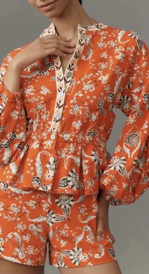 Farm Rio Button Front Balloon Sleeve Printed Romper, Size L thumbnail 1
