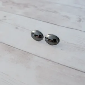 Vintage Stud Earrings Dark Gray Metallic Oval thumbnail 2