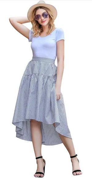 Zeagoo NWT High Low Navy Blue And White Stripe Skirt - M thumbnail 1