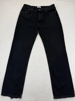 AGOLDE High Rise Straight‎ Leg Jeans Faded Black Raw Hem Size 30 Button Fly thumbnail 1